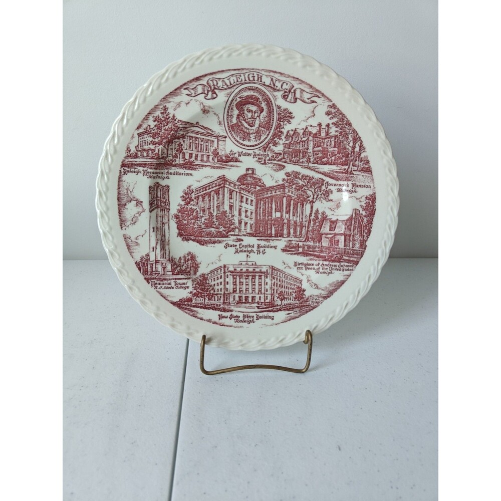 Vintage Vernon Kilns Sr Walter Raleigh N.C. Landmarks Souvenir Plate 10.5"